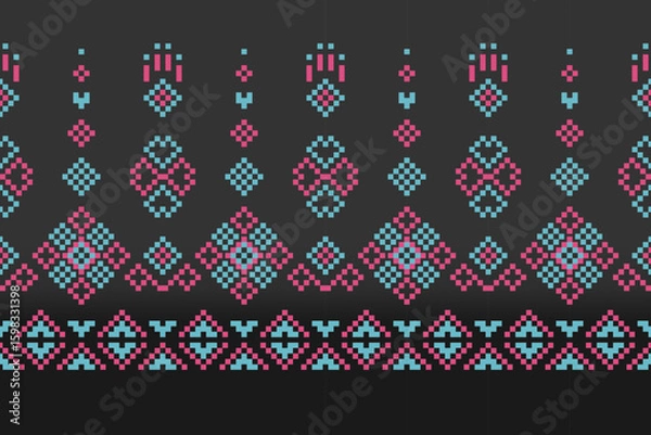 Obraz A seamless pixel art pattern inspired by traditional ethnic textiles. Featuring geometric motifs and intricate symmetrical designs, perfect for fashion, fabric prints, digital backgrounds, and decorat
