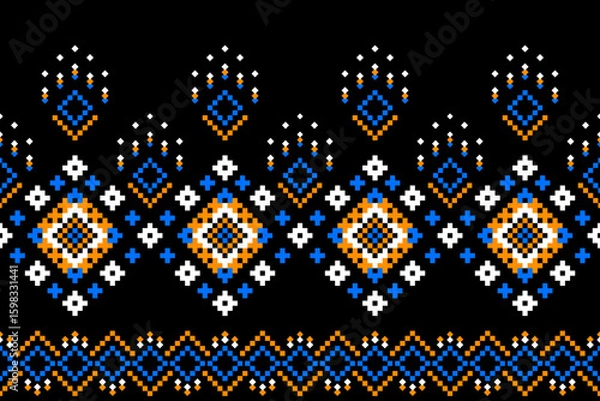 Obraz A seamless pixel art pattern inspired by traditional ethnic textiles. Featuring geometric motifs and intricate symmetrical designs, perfect for fashion, fabric prints, digital backgrounds, and decorat