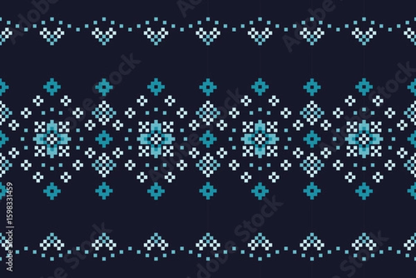 Obraz A seamless pixel art pattern inspired by traditional ethnic textiles. Featuring geometric motifs and intricate symmetrical designs, perfect for fashion, fabric prints, digital backgrounds, and decorat