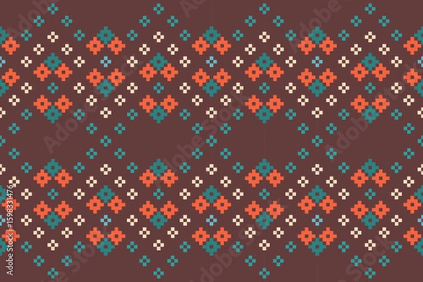 Obraz A seamless pixel art pattern inspired by traditional ethnic textiles. Featuring geometric motifs and intricate symmetrical designs, perfect for fashion, fabric prints, digital backgrounds, and decorat