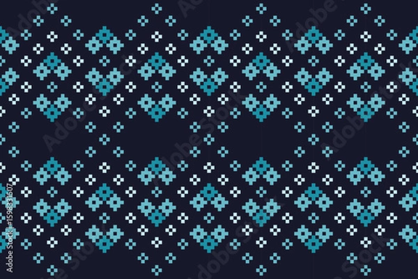 Obraz A seamless pixel art pattern inspired by traditional ethnic textiles. Featuring geometric motifs and intricate symmetrical designs, perfect for fashion, fabric prints, digital backgrounds, and decorat