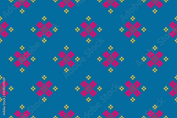 Obraz A seamless pixel art pattern inspired by traditional ethnic textiles. Featuring geometric motifs and intricate symmetrical designs, perfect for fashion, fabric prints, digital backgrounds, and decorat