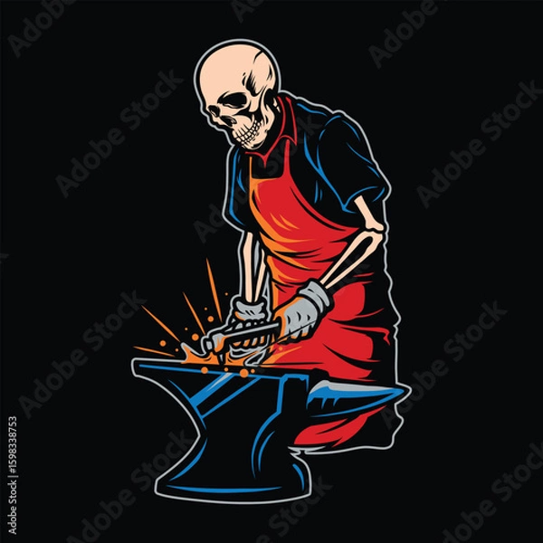 Obraz Skeleton Blacksmith Vector Illustration