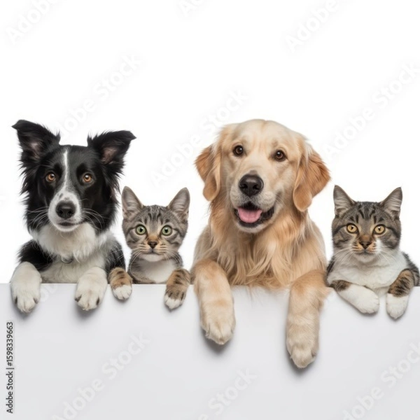 Fototapeta Border Collie Golden Retriever Tabby Cats image
