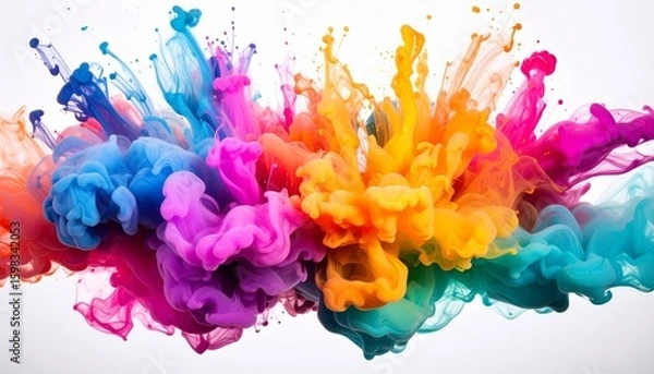Fototapeta Splash of Paint- An abstract photograph of multi-colored paint splashes or ink in water