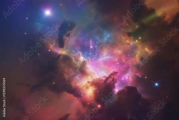 Fototapeta Vibrant cosmic nebula with glowing stars space cosmos