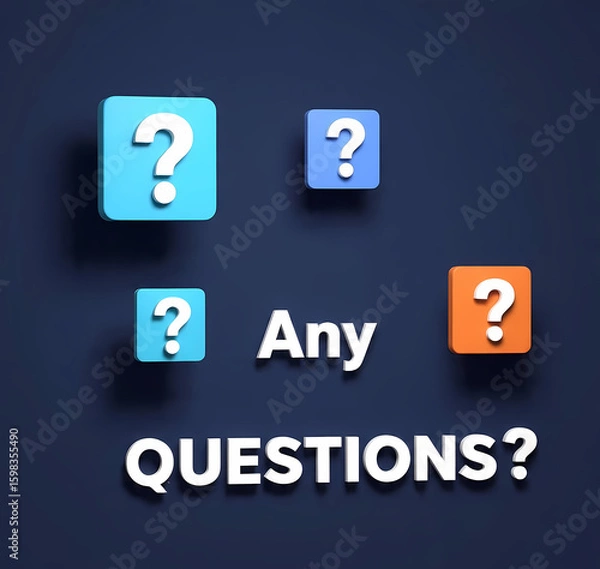 Obraz "Any Questions?" with 3D Question Mark Cubes

