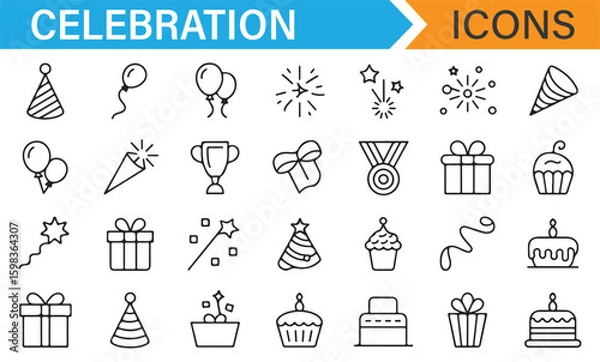 Fototapeta Fun and festive icons for birthday, award, and celebration themes