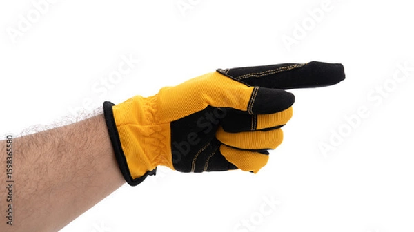 Obraz Gloved hand pointing to the right during work