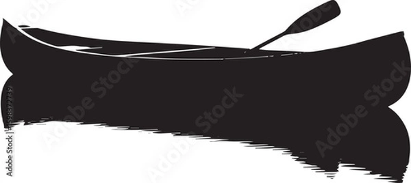 Fototapeta Stylized Black Canoe Silhouette with Paddle Illustration.