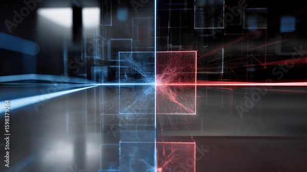 Fototapeta Quantum sensor technology detection navigation. Military tech. AI interface detecting anomalies with quantum sensors.
