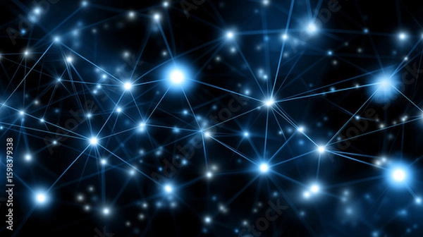Fototapeta Retrieval Augmented Generation. Blue glowing node network illustration for technology concepts.