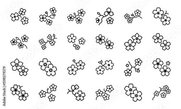 Fototapeta Web Minimal Floral Line Icon Bundle – 30 Elegant Flower Vector Icons for Logos, Branding, Invitations, and Botanical Design Projects