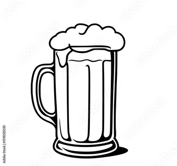Fototapeta Beer Mug Illustration: A bold line art drawing of a beer mug filled with frothy beer, showcasing its simple yet striking design in monochrome.