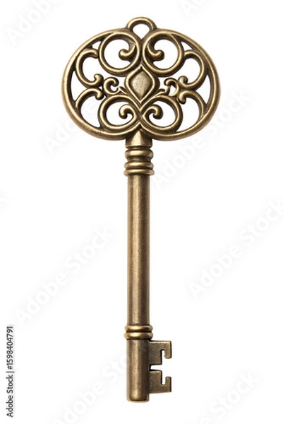 Obraz Ornate antique key isolated on transparent background
