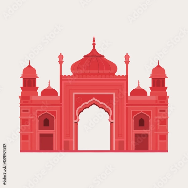 Obraz Ornate red indian palace facade with domes and minarets