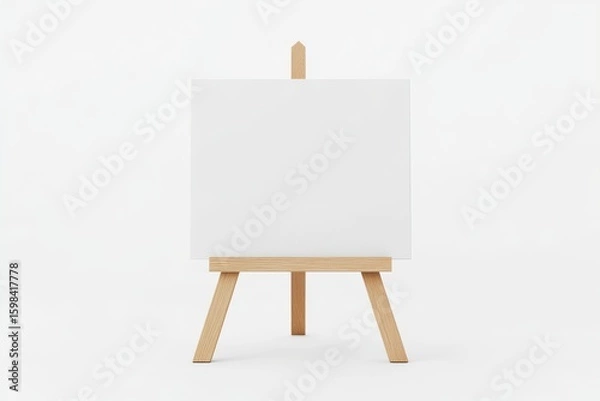 Fototapeta A simple wooden picture frame with blank canvas isolated on white background.