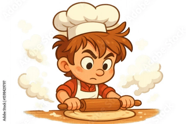 Obraz Boy Baking with Rolling Pin, Illustration