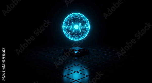 Obraz Cybernetic Orb: A mesmerizing, luminous sphere pulsates with energy, emitting a vibrant, digital heartbeat. It symbolizes the fusion of advanced technology and futuristic potential.