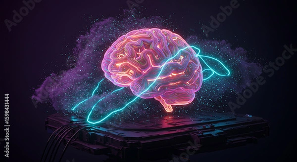 Obraz Brain's Power: An electrifying image highlighting the power of the human brain, showcasing advanced technology, scientific innovation, and the brilliance of the mind.