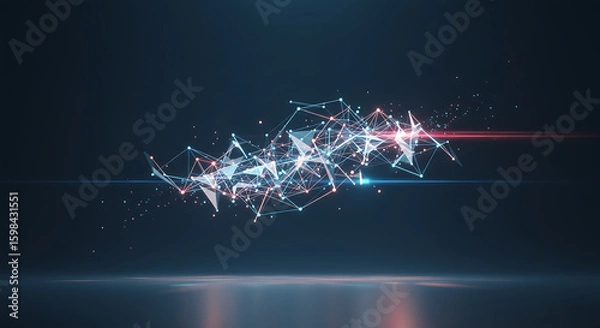 Obraz Abstract Technological Nexus: An intricate network of interconnected nodes and lines, rendered in a sleek, futuristic aesthetic, radiates an ethereal glow.
