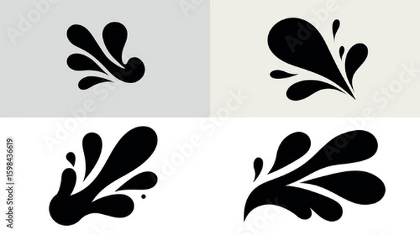 Fototapeta Splash black ink water drop liquid design vector element graphic illustration art abstract shape 100 silhouette