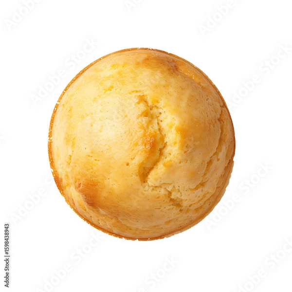 Fototapeta Golden-brown muffin with a slightly cracked top, viewed from above