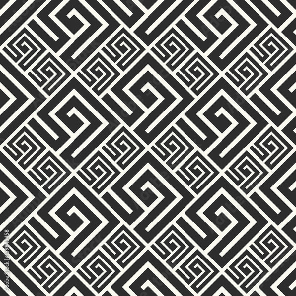 Obraz Seamless pattern in greek style. Black and white tilework. Geometric tiles with meander ornament. Monochrome Greece background.