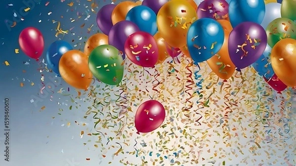 Obraz Colorful happy birthday balloons and candles decoration on table for celebration party