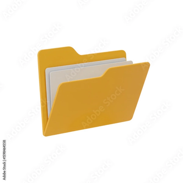 Obraz Open yellow folder with documents isolated on transparent background
