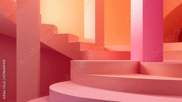 Obraz Surreal pink and orange staircase architecture with soft lighting