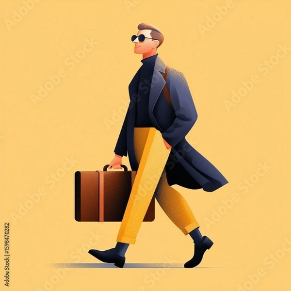 Fototapeta An illustration of a businessman carrying his suitcase - business travel concept 