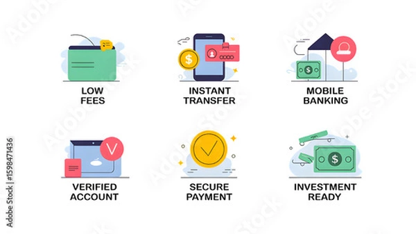 Obraz Online banking and finance icons representing mobile payment and secure transactions