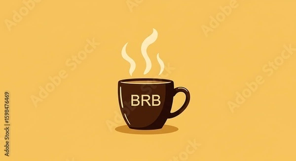 Fototapeta BRB screen with coffee cup steam animation on warm yellow background for streaming
