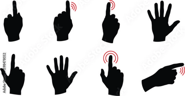 Fototapeta Vector art of set of hand gestures pointing and clicking, isolated on white background