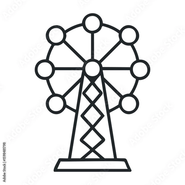 Fototapeta Outline of ferris wheel with geometric design elements in minimalist style. Vector illustration