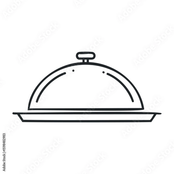 Fototapeta Outline drawing of a covered serving platter with dome lid in minimalist black and white design. Vector illustration