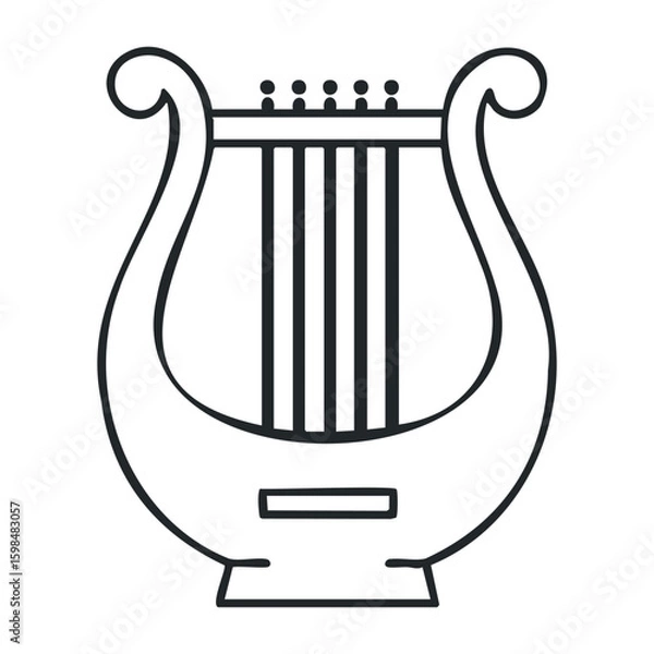 Fototapeta Classical greek lyre instrument sketch with strings in minimalist black outline design. Vector illustration