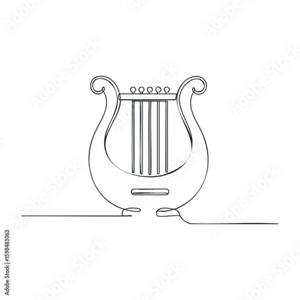 Fototapeta Minimalist continuous line drawing of a lyre harp on a white background. Vector illustration