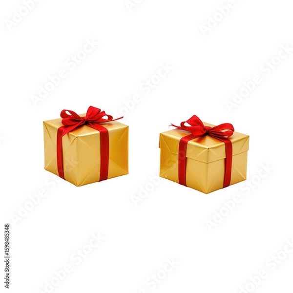 Obraz Elegant Gold Gift Boxes with Red Ribbons for Festive Celebrations