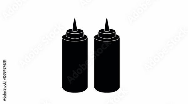 Obraz Ketchup and Mustard. Flat editable black and white vectorial illustration of a bottle of ketchup and a bottle of mustard.