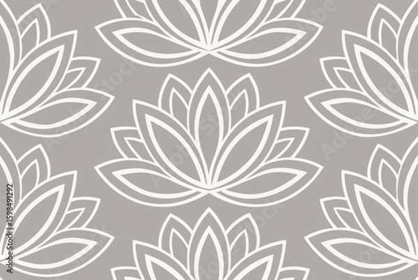 Fototapeta Seamless pattern with white lotus flowers on grey background floral
