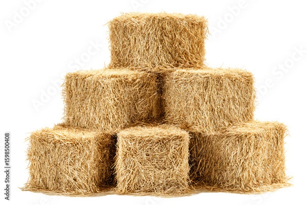 Fototapeta Golden Hay Bales Stacked High