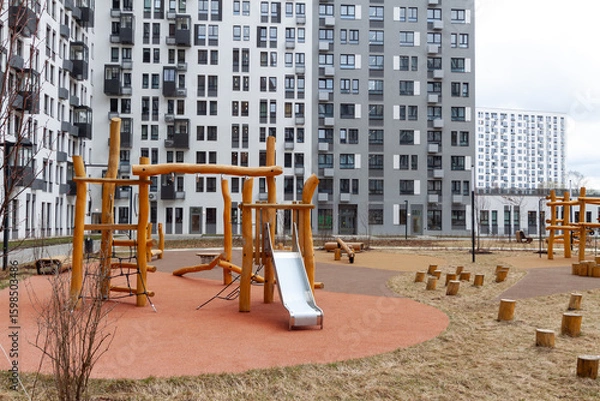Fototapeta Urban Playground With Slide And Climbing Structures