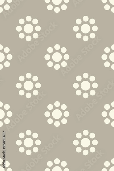 Fototapeta Cream floral dot pattern on taupe background dots