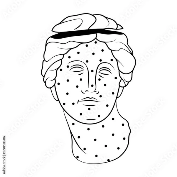 Obraz Vector woman statue head with dotted pattern. Element for Greek sculpture or ancient female portrait. Renaissance marble face or sliced monument portrait. Aphrodite symbol. Culture and mythology.