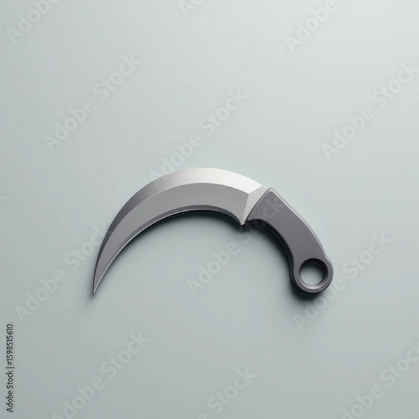 Fototapeta Curved karambit-style knife isolated on neutral gray background with soft lighting