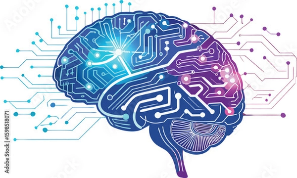 Fototapeta  AI Brain with Circuit Lines