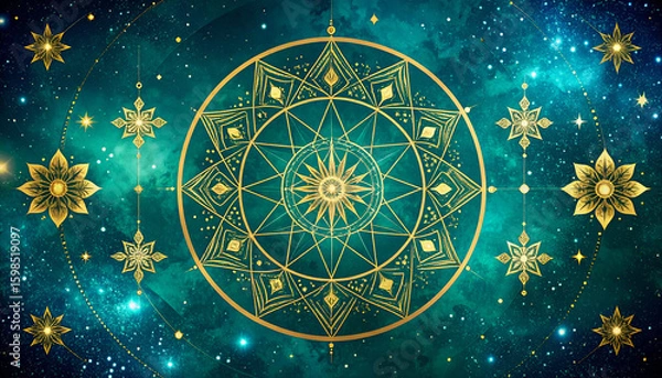 Obraz Celestial Mandala with Teal Galaxy.
