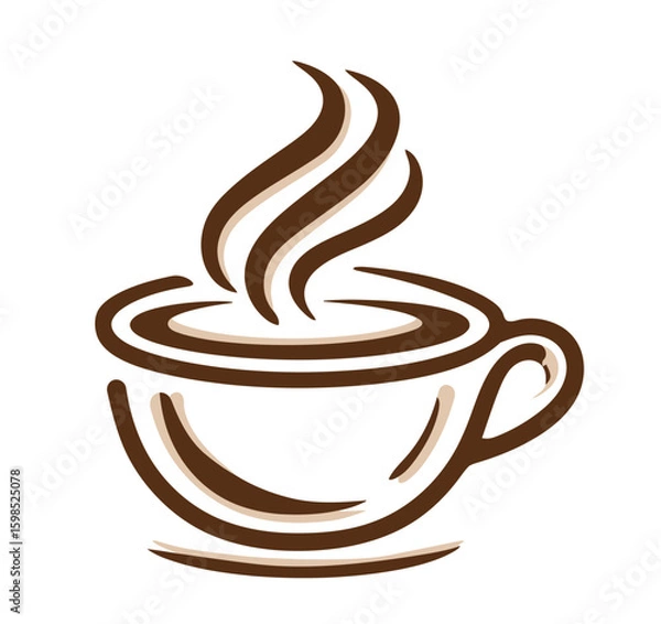 Fototapeta A hot cup of coffee with steam vector illustration for a cafe or restaurant design